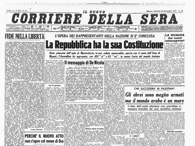 23 dicembre 1947, la nascita della Costituzione: la prima pagina del Corriere. Sabino Cassese: «La rivoluzione dell’articolo 3 e la volontà di trasformare la società»